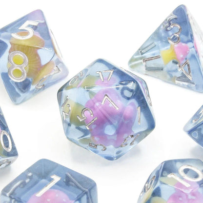 Pink Mushies | Resin Inclusion Dice | 7 Piece Set - Tabletop Dominion - We Print Miniatures