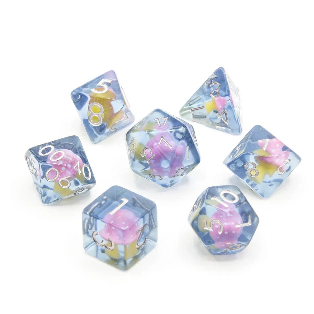 Pink Mushies | Resin Inclusion Dice | 7 Piece Set - Tabletop Dominion - We Print Miniatures