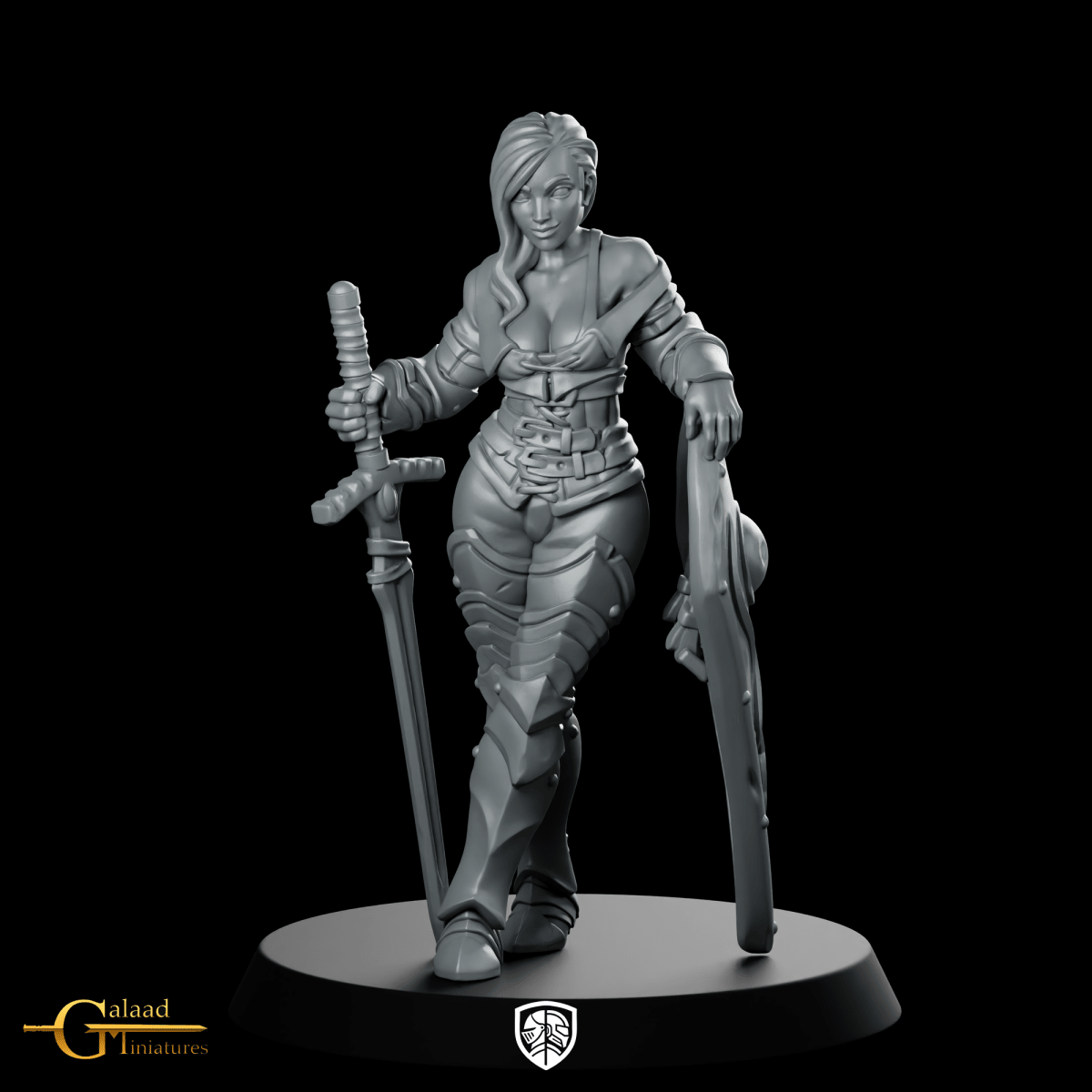 Pinup Knight Miniature Shieldmaiden Warrior - Galaad - We Print Miniatures