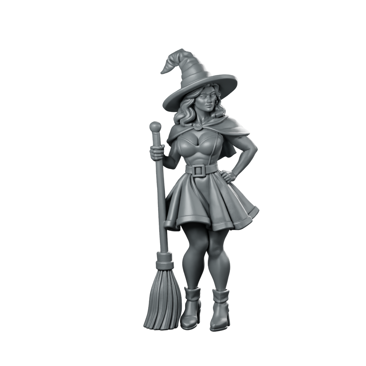 Pinup Witch With Broom Miniature Cloak Hat Miniature 360 Spin 01