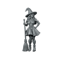 Pinup Witch With Broom Miniature Cloak Hat Miniature 360 Spin 01