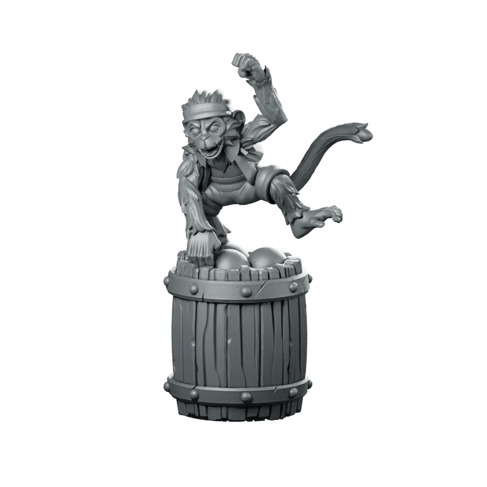 Pirate Monkey Miniature Barrel Deck Prankster Familiar - CastNPlay - We Print Miniatures