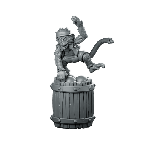 Pirate Monkey Miniature Barrel Deck Prankster Familiar - CastNPlay - We Print Miniatures