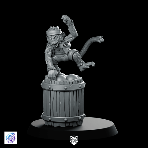 Pirate Monkey Miniature Barrel Deck Prankster Familiar - CastNPlay - We Print Miniatures