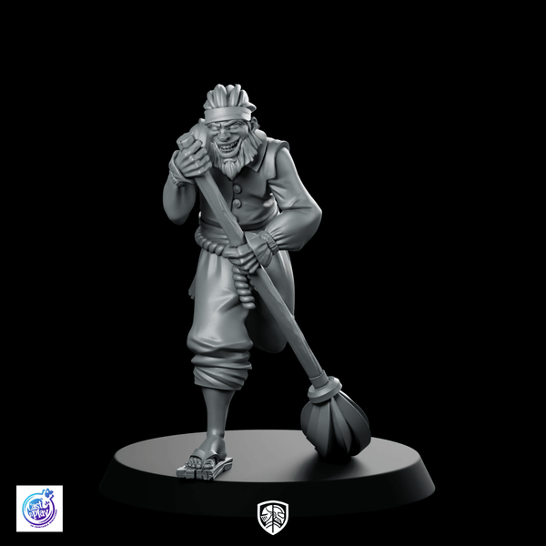Pirate Scrubbing Floors Miniature Grumpy Deckhand Mop Swabbie - CastNPlay - We Print Miniatures