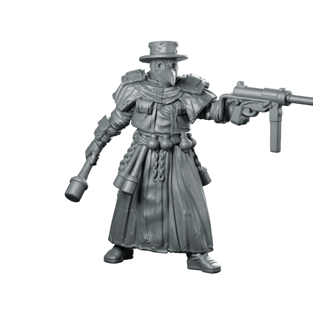Trench Soldier Plague Pilgrim 3 Miniature Masked Enforcer - Papsikels Miniatures - We Print Miniatures