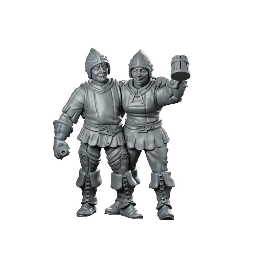 Drunk Guards Fantasy Miniature Tavern NPC Duo Miniature 360 Spin 01