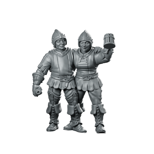 Drunk Guards Fantasy Miniature Tavern NPC Duo Miniature 360 Spin 01