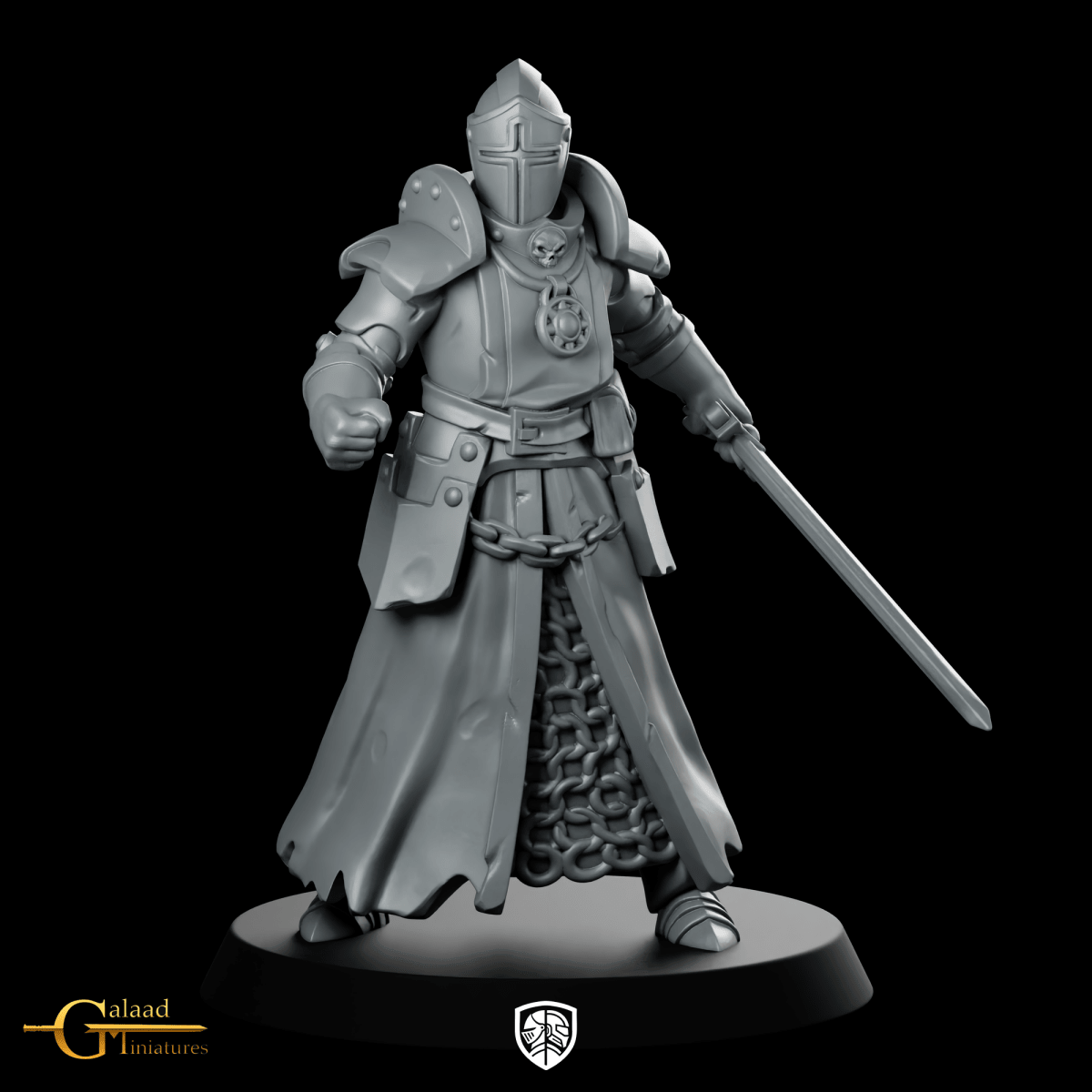 Priest Fight 2 Miniature Armoured Knight Swordsman - Galaad - We Print Miniatures