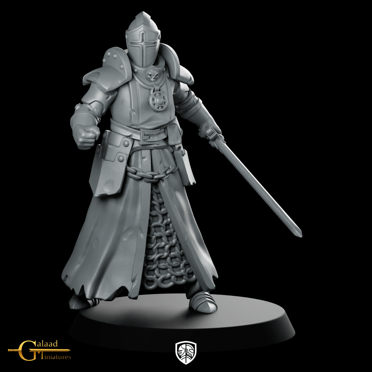Priest Fight 2 Miniature Armoured Knight Swordsman - Galaad - We Print Miniatures