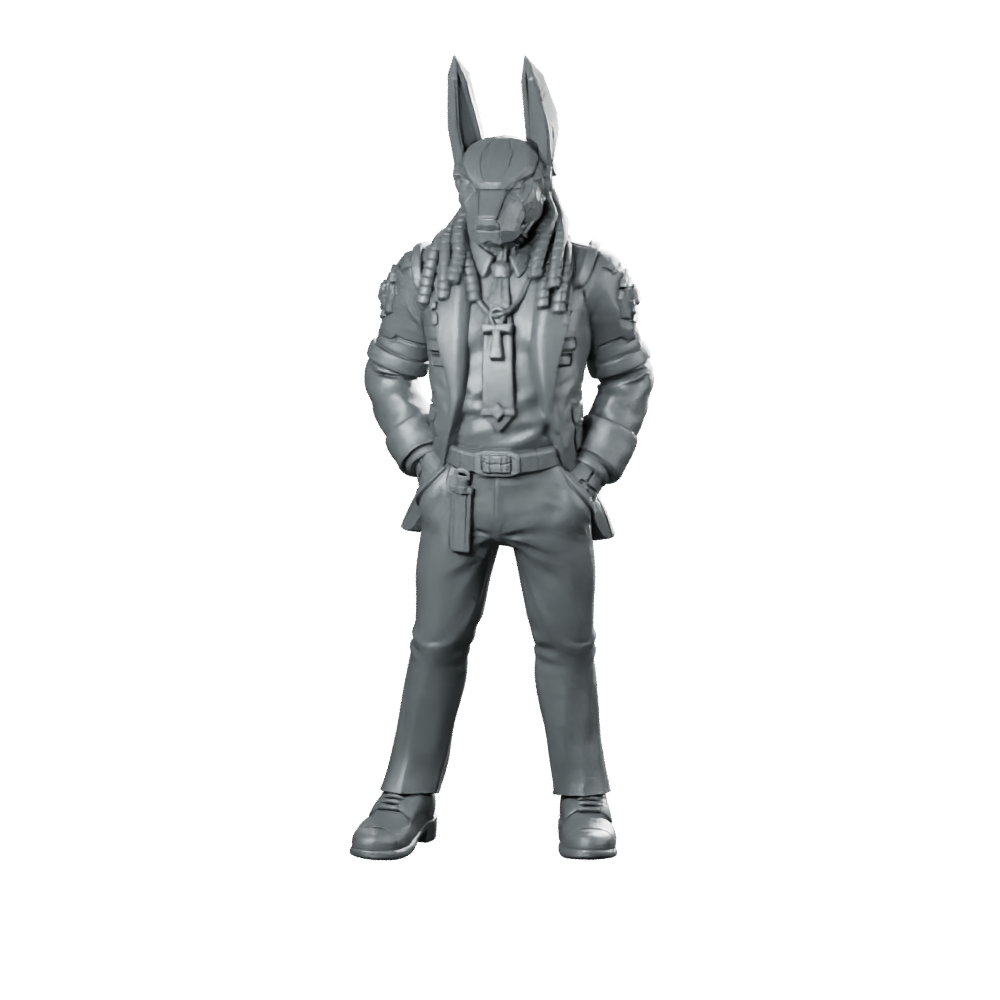 Primal Jackal p1 Miniature Cyberpunk Tactician Operative Character Miniature 360 Spin 01