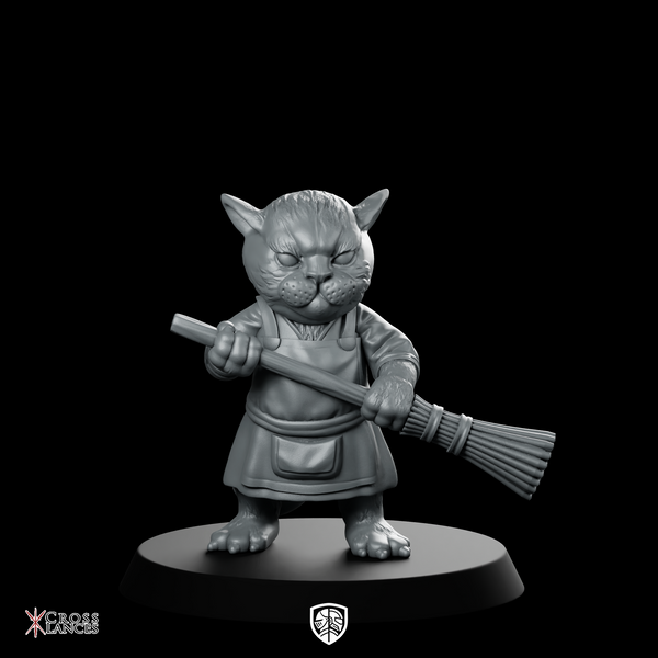 Cat With Broom Miniature Tabaxi Catfolk Tavern