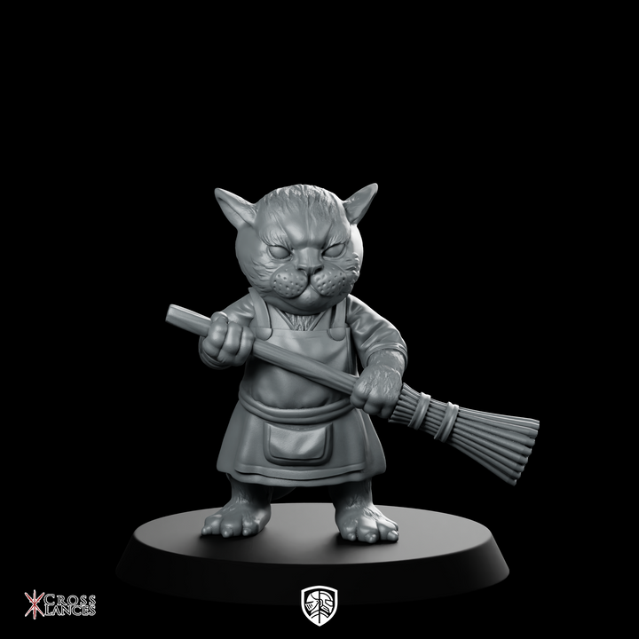 Cat With Broom Miniature Tabaxi Catfolk Tavern