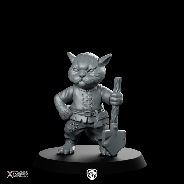 Cat With Shovel Miniature Tabaxi Catfolk Warrior