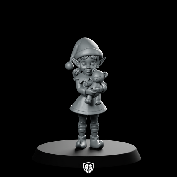 Female Christmas Elf With Teddy Miniature