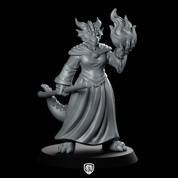 Female Dragonborn Sorcerer With Flame And Miniature