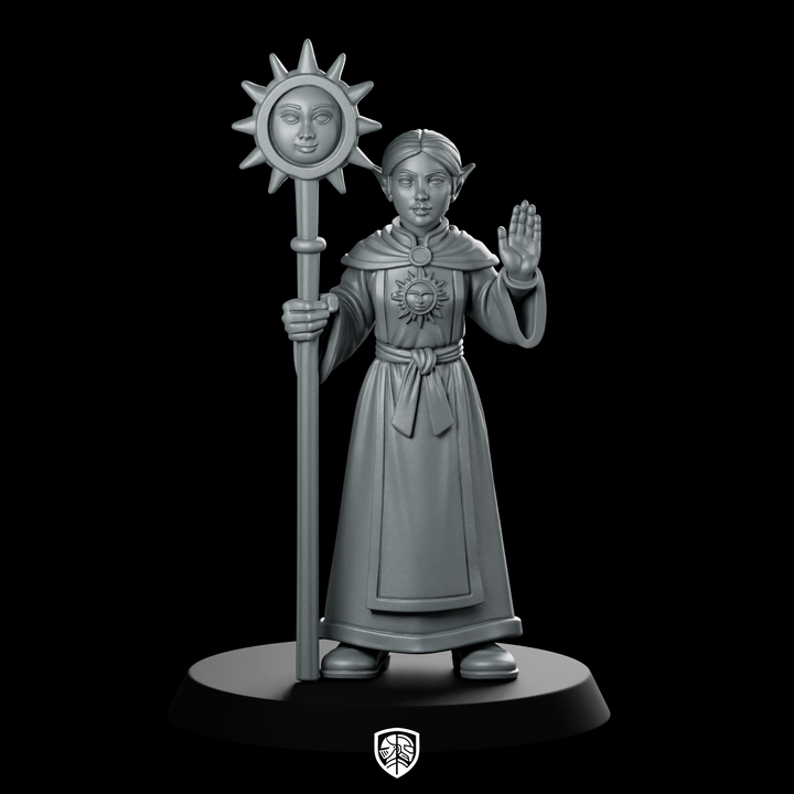 Female Elf Cleric With Sun Staff Miniature