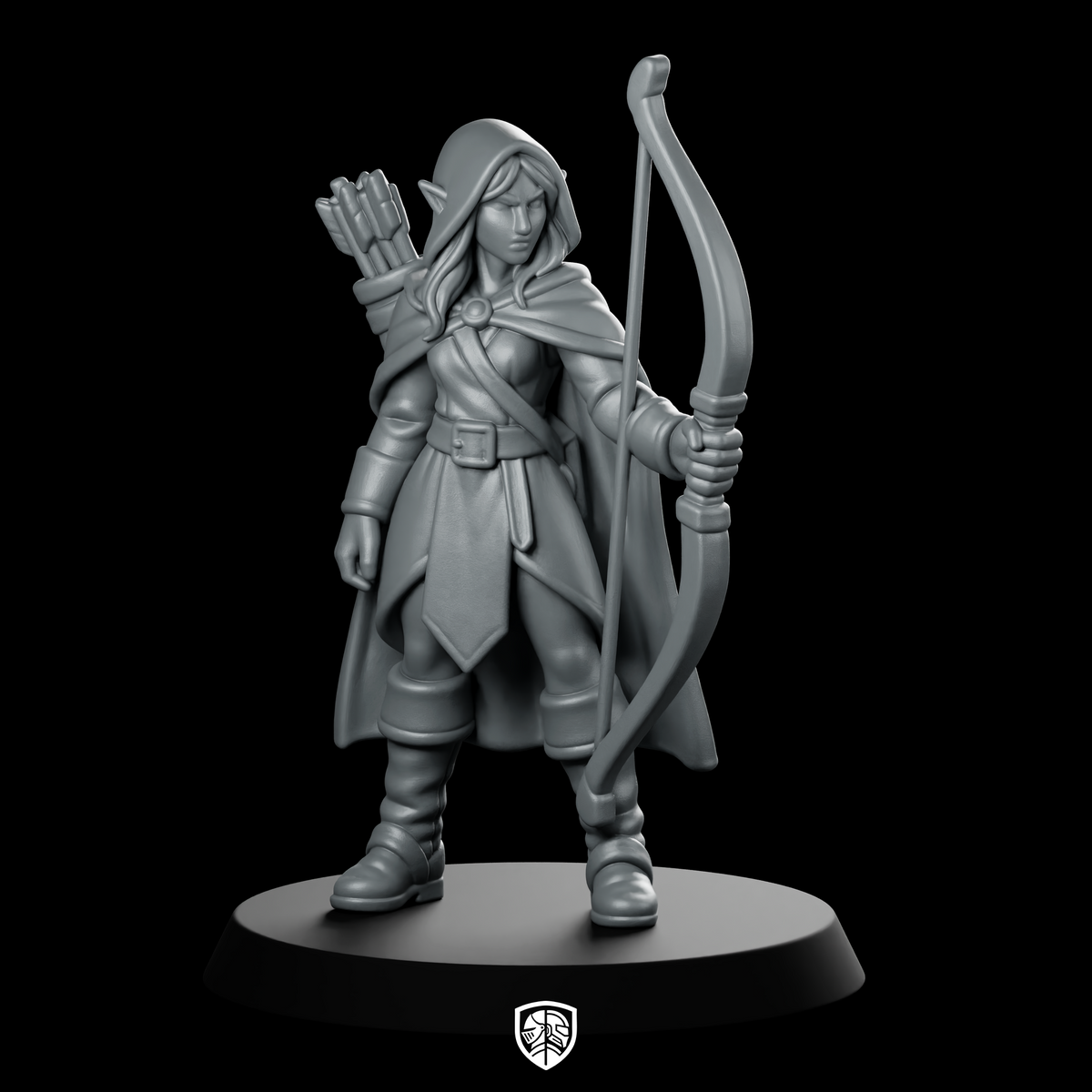 Female Elf Ranger With Longbow Miniature Hooded