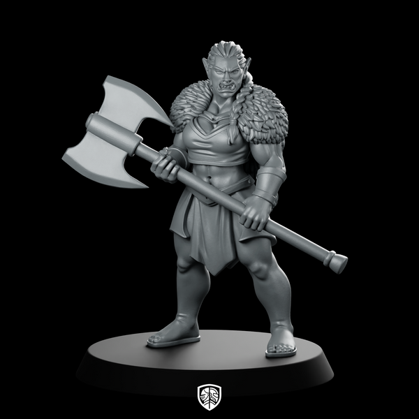 Female Half Orc Barbarian With Greataxe Miniature