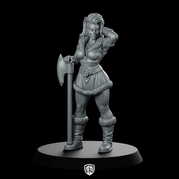 Female Human Barbarian With Axe Miniature Warrior