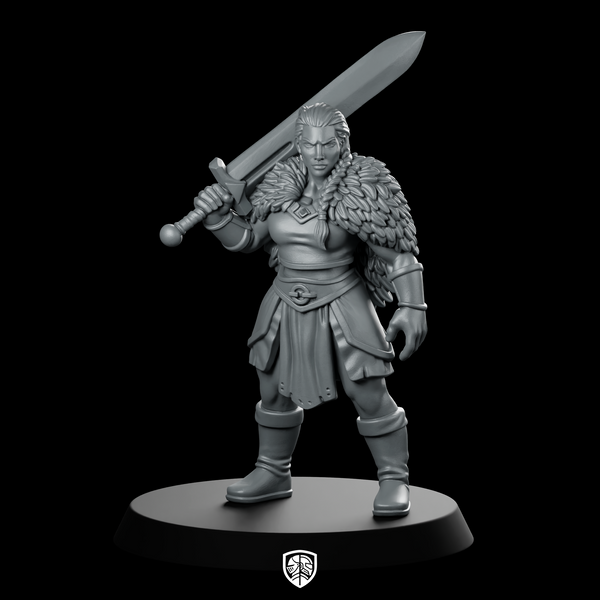Female Human Barbarian With Greatsword Miniature Fierce