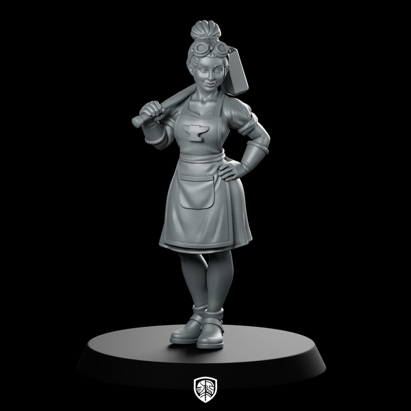 Female Human Blacksmith With Hammer Miniature Smith