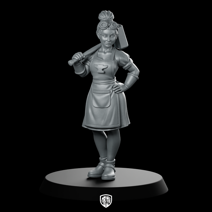 Female Human Blacksmith With Hammer Miniature Smith
