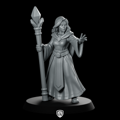 Female Human Sorcerer With Staff Miniature Robed