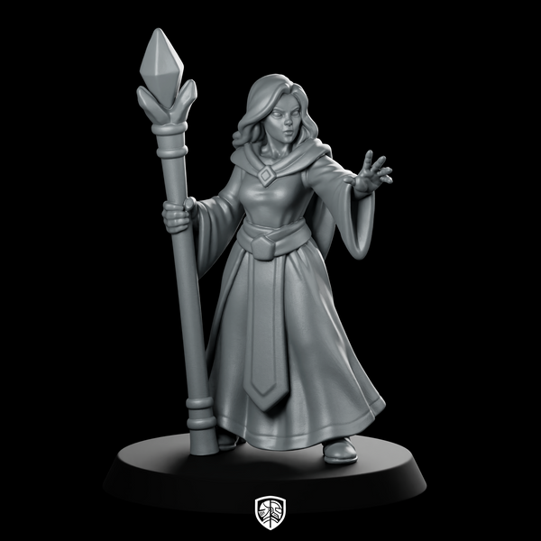 Female Human Sorcerer With Staff Miniature Robed