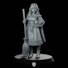 Female Human Witch With Broom And Miniature