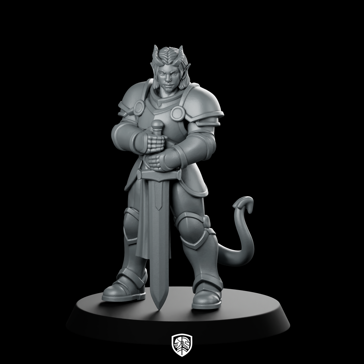 Female Tiefling Paladin With Longsword Miniature