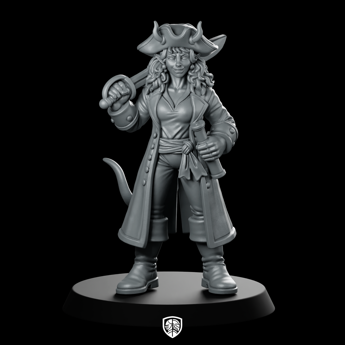 Female Tiefling Pirate Captain Miniature Cutlass Tricorn
