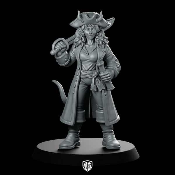 Female Tiefling Pirate Captain Miniature Cutlass Tricorn