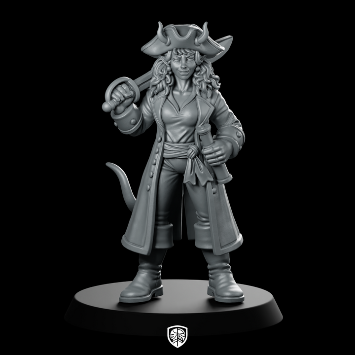 Female Tiefling Pirate Captain Miniature Cutlass Tricorn