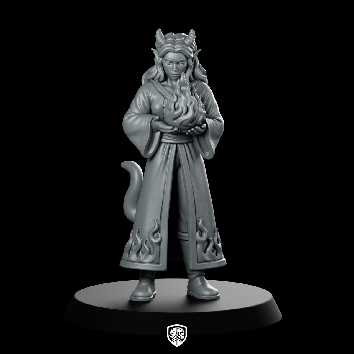 Female Tiefling Sorcerer With Fire Orb Miniature