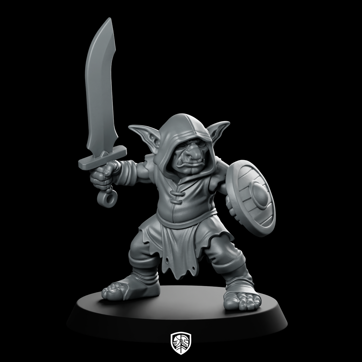 Goblin With Scimitar And Buckler Miniature Hooded
