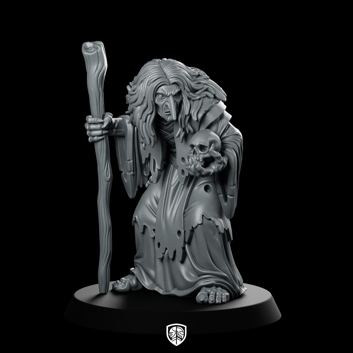 Green Hag With Walking Stick And Miniature