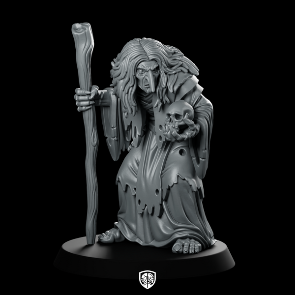 Green Hag With Walking Stick And Miniature