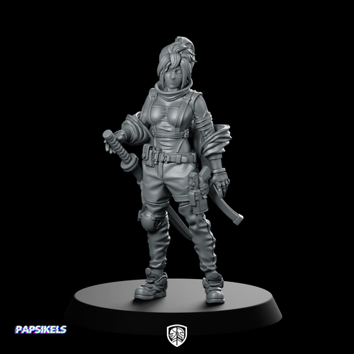 Human Female Street Samurai Summer Miniature Katana