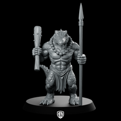 Lizardfolk With Club And Spear Miniature Warrior