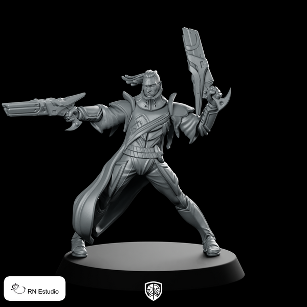 Lucian Dual Wielding Warrior Miniature Arcane Gunblade