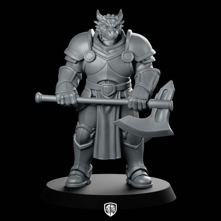 Male Dragonborn Fighter With Greataxe Miniature Armoured