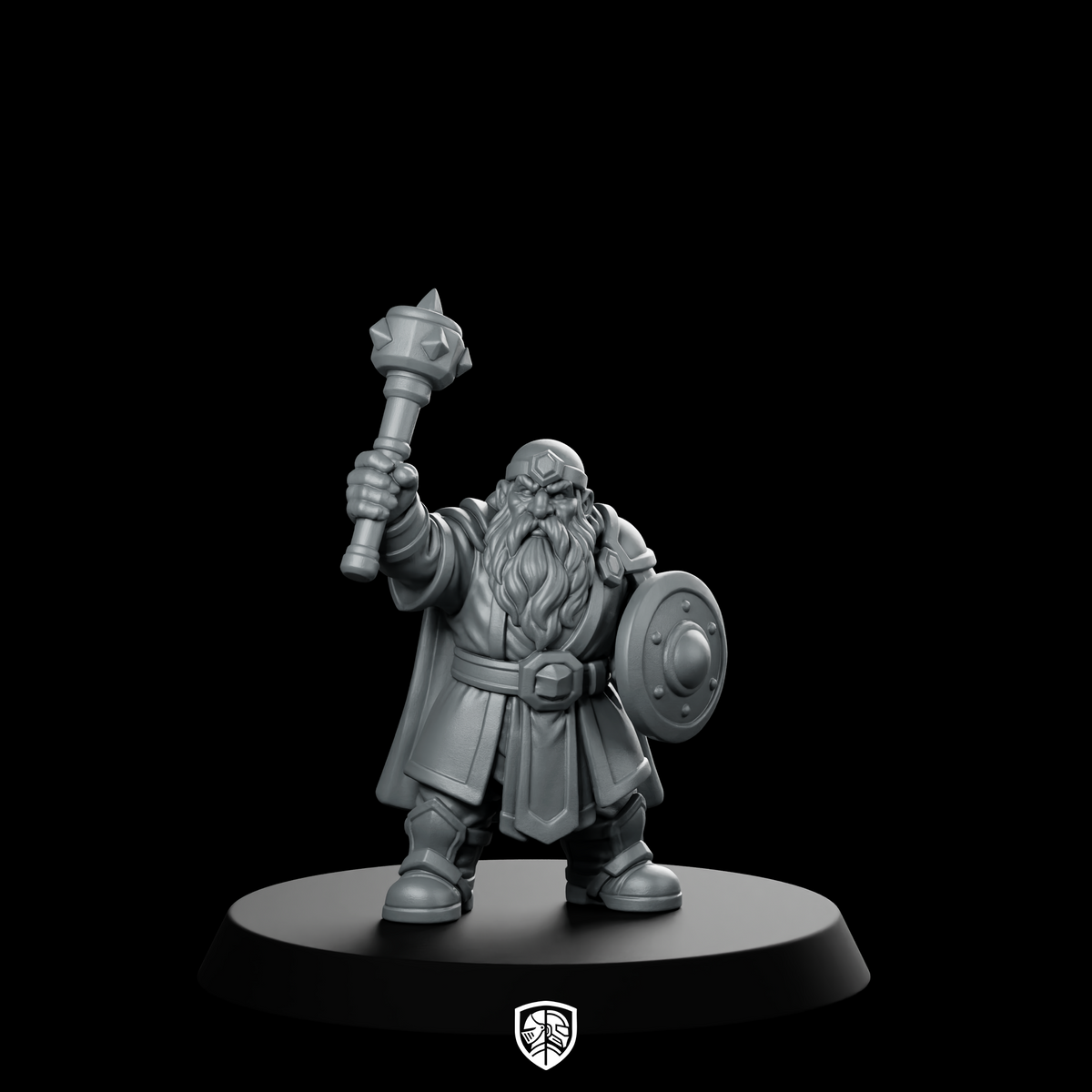 Male Dwarf Cleric With Mace And Miniature