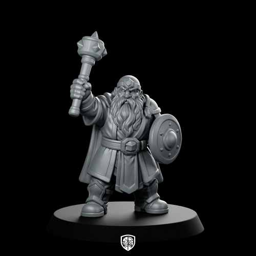 Male Dwarf Cleric With Mace And Miniature