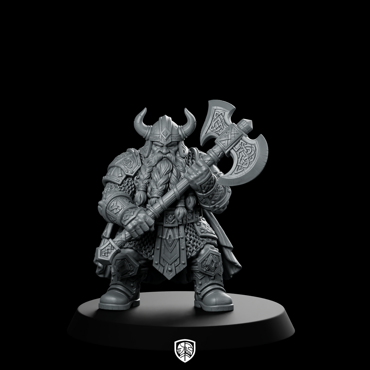 Male Dwarf Fighter With Greataxe Miniature Horned