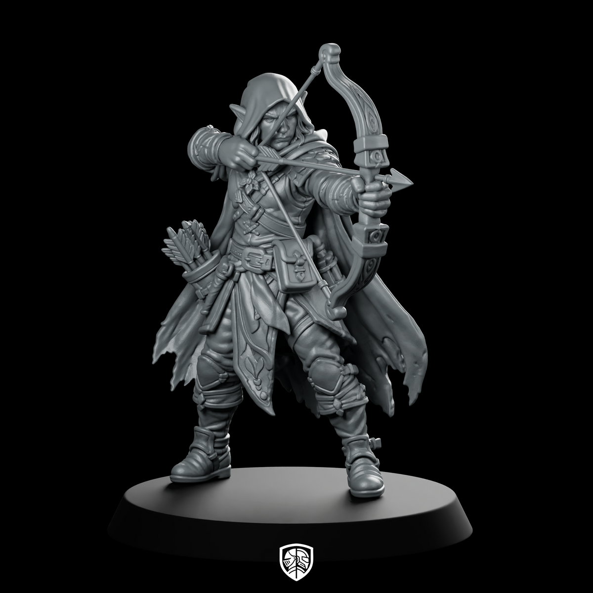 Male Elf Ranger Drawing Longbow Miniature Archer