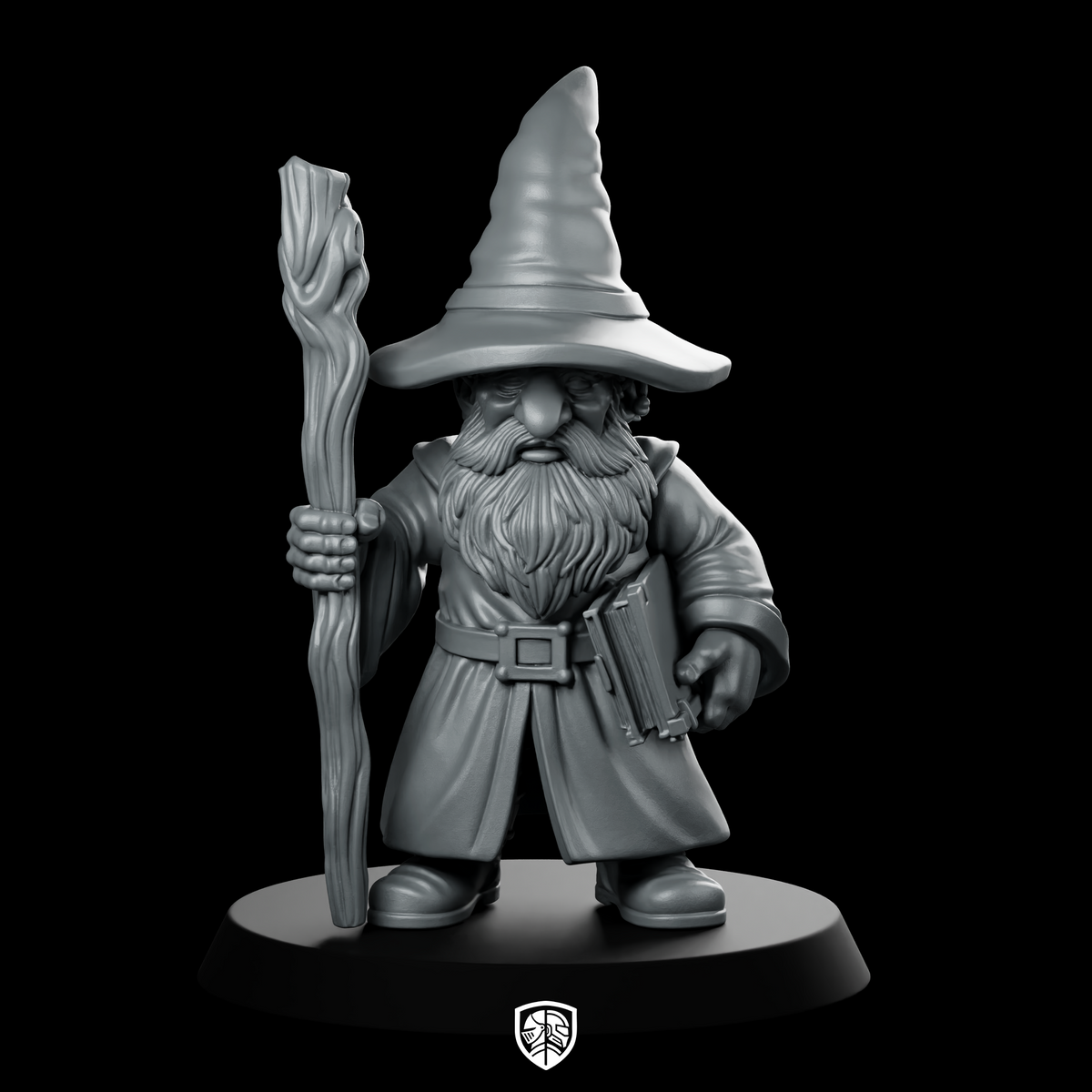 Male Gnome Wizard With Staff And Miniature