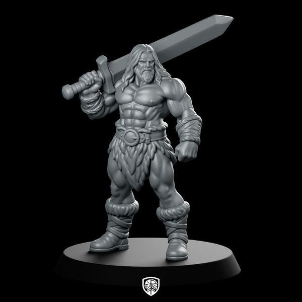 Male Human Barbarian With Greatsword Miniature Warrior