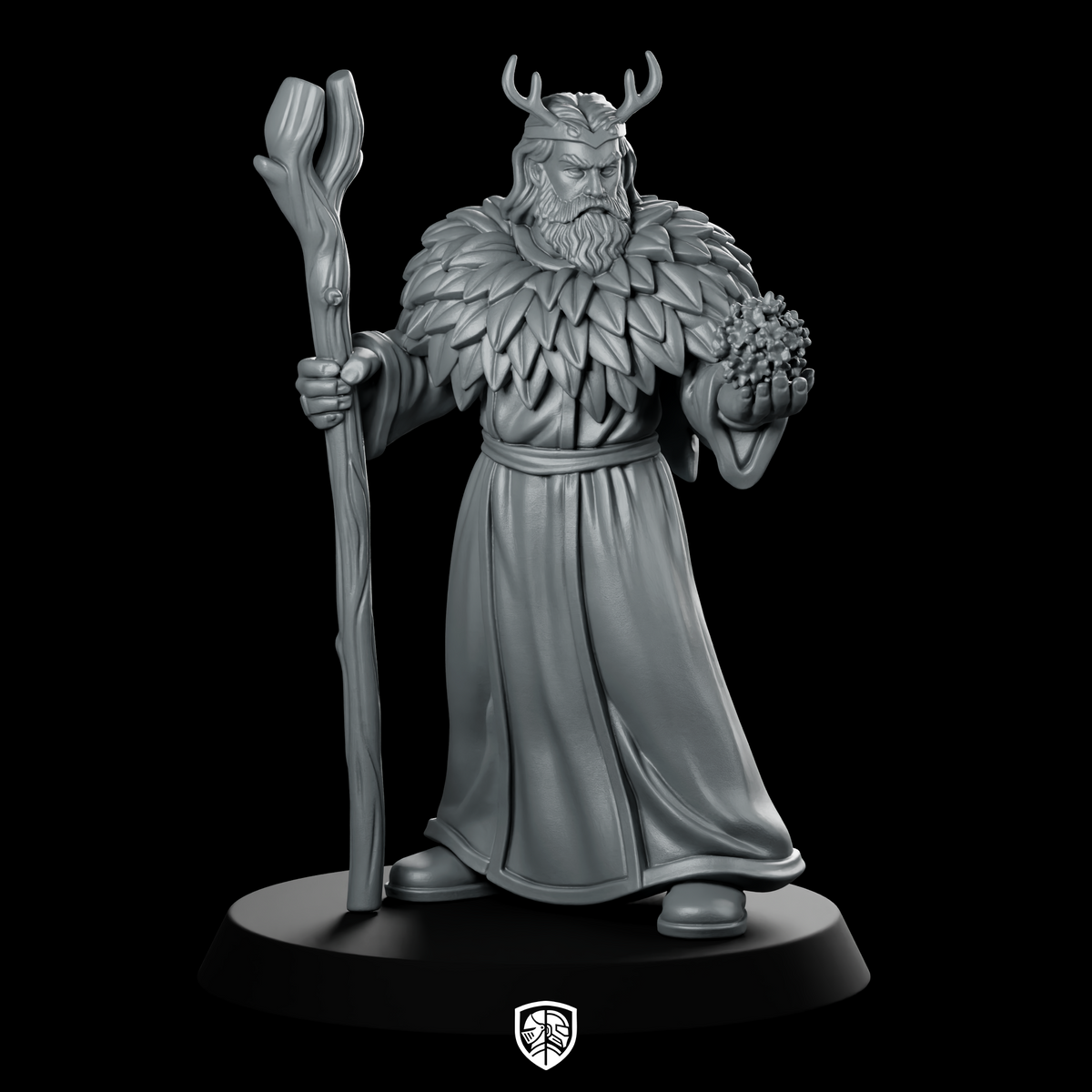 Male Human Druid With Staff Miniature Antlered