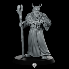 Male Human Druid With Staff Miniature Antlered